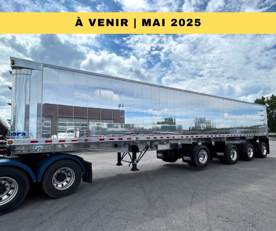 Découvrez la nouvelle benne basculante 2026 de Cobra. Voyez le modèle à 4 essieux avec murs de 78'' de haut. Complètement en aluminium.